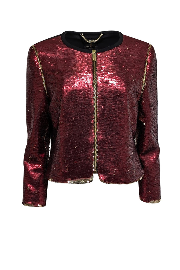 Current Boutique-Ted Baker - Red & Gold Sequin Jacket Sz 10