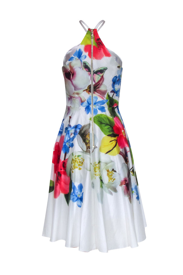 Current Boutique-Ted Baker - White & Multi Color Floral Midi Dress Sz 6