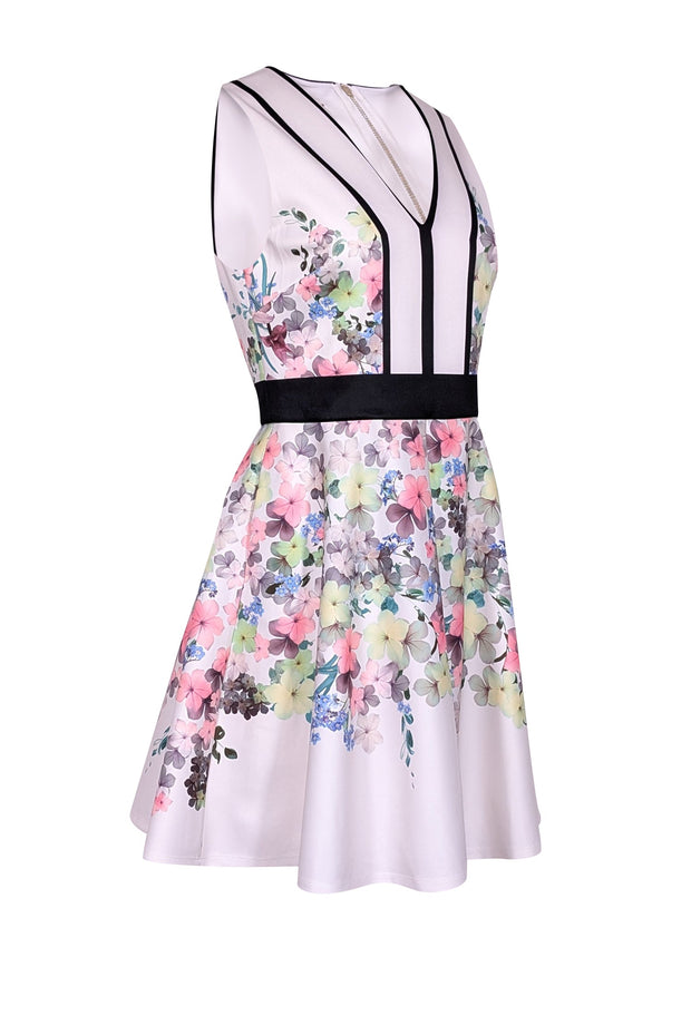 Current Boutique-Ted Baker - White w/ Green & Pink Floral Print Sleeveless Dress Sz 6