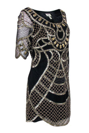 Current Boutique-Temperley London - Black & Gold Beaded Mini Dress Sz 6