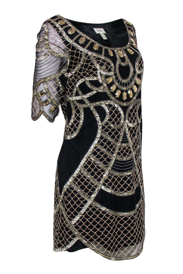 Current Boutique-Temperley London - Black & Gold Beaded Mini Dress Sz 6