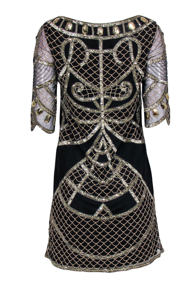 Current Boutique-Temperley London - Black & Gold Beaded Mini Dress Sz 6