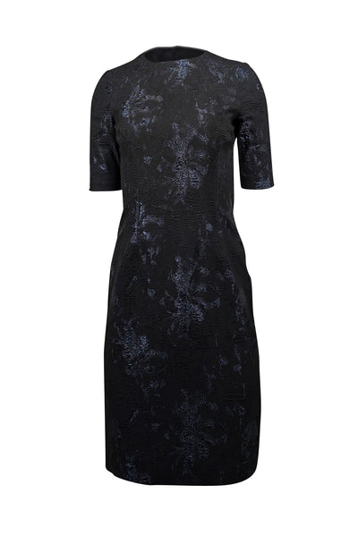 Current Boutique-Teri Jon - Black & Metallic Navy Floral Brocade Dress Sz 2