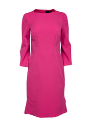 Current Boutique-Teri Jon - Hot Pink Pearl Trim Crop Sleeve Fit & Flare Back Ruffle Dress Sz 6