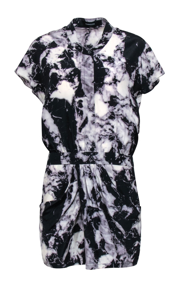 Current Boutique-Thakoon - Black & Grey Tie Dye Short Sleeve Silk Rompers Sz 2