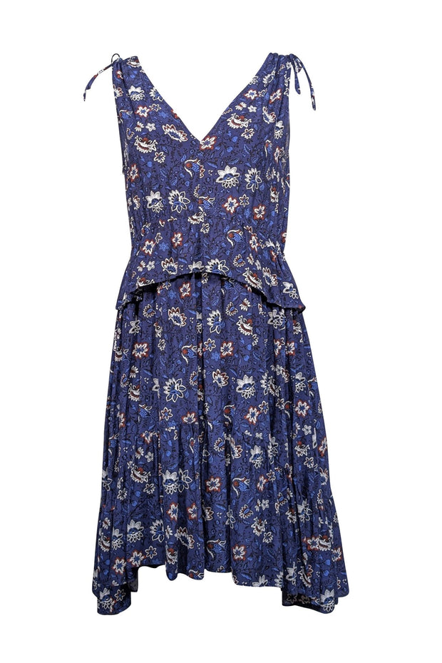 Current Boutique-Thakoon - Dark Blue w/ White Paisley Print Ruffled Mini Dress Sz 6