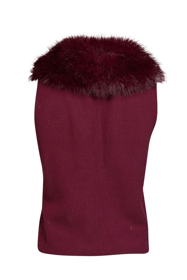 Current Boutique-The Cashmere Project - Maroon Cashmere Zipper Front Vest w/ Faux Fur Collar Sz S