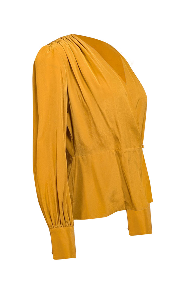 Current Boutique-The Fold - Mustard Yellow Silk Wrap Blouse Sz 8