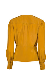 Current Boutique-The Fold - Mustard Yellow Silk Wrap Blouse Sz 8