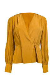 Current Boutique-The Fold - Mustard Yellow Silk Wrap Blouse Sz 8