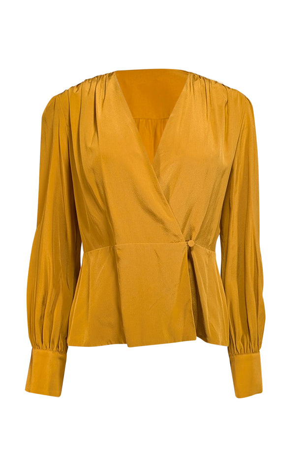 Current Boutique-The Fold - Mustard Yellow Silk Wrap Blouse Sz 8