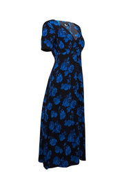 Current Boutique-The Kooples - Black & Blue Dot & Rose Print Midi Dress Sz 4