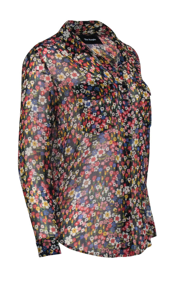 Current Boutique-The Kooples - Black & Multi Color Floral Button Down Top Sz S