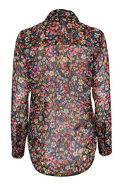 Current Boutique-The Kooples - Black & Multi Color Floral Button Down Top Sz S