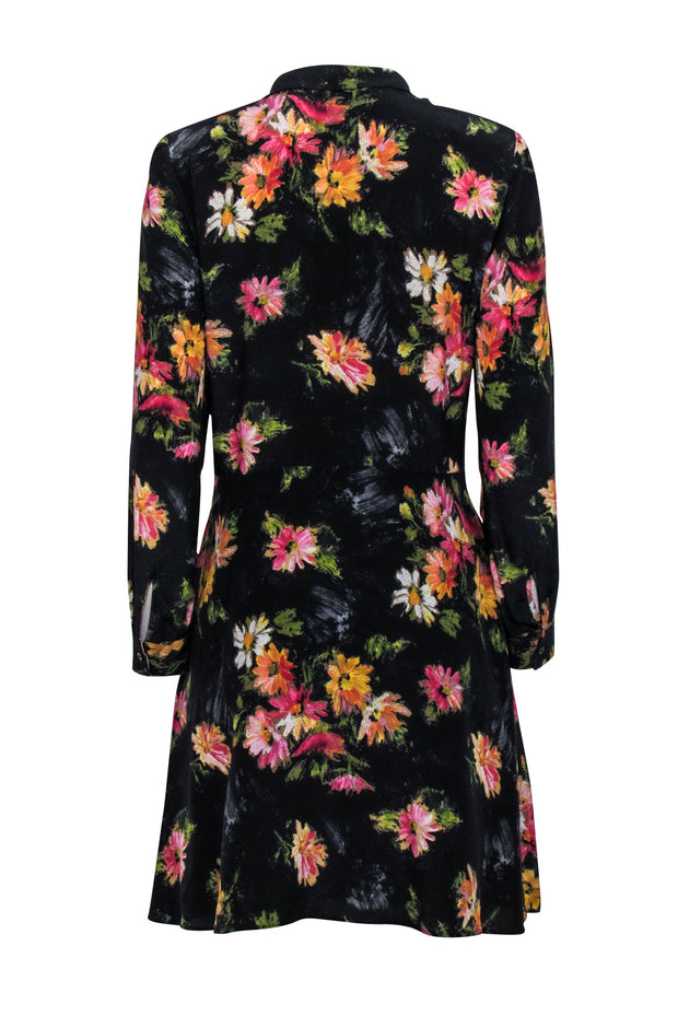 Current Boutique-The Kooples - Black w/ Multicolor "Fireworks Flowers" Silk Dress Sz M