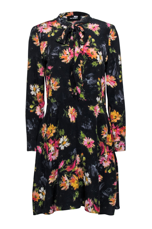 Current Boutique-The Kooples - Black w/ Multicolor "Fireworks Flowers" Silk Dress Sz M