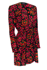 Current Boutique-The Kooples - Black w/ Red & Orange Floral Print Silk Dress Sz L