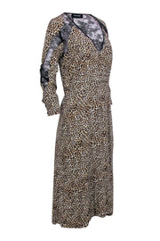 Current Boutique-The Kooples - Brown Leopard Print Midi Dress w/ Black Lace Sz S