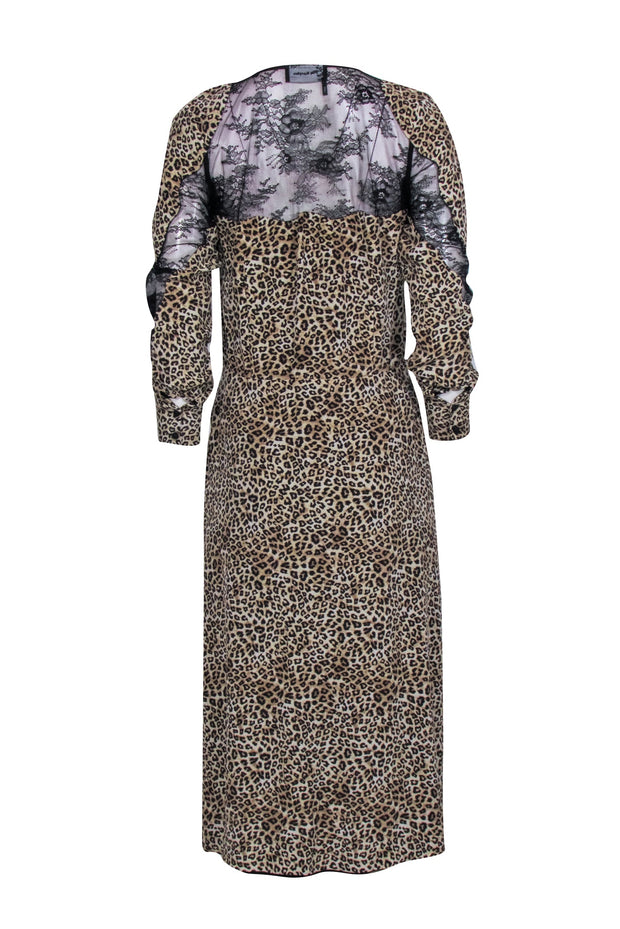 Current Boutique-The Kooples - Brown Leopard Print Midi Dress w/ Black Lace Sz S