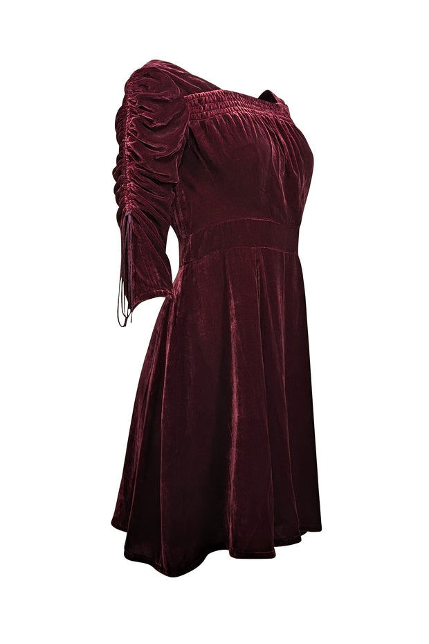 Current Boutique-The Kooples - Maroon Velvet Drawstring Sleeve Dress Sz S