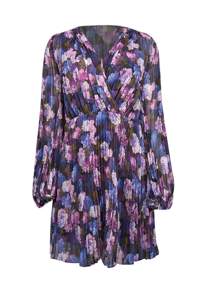 Current Boutique-The Kooples - Purple, Lilac, & Olive Floral Print Pleated Mini Dress Sz S