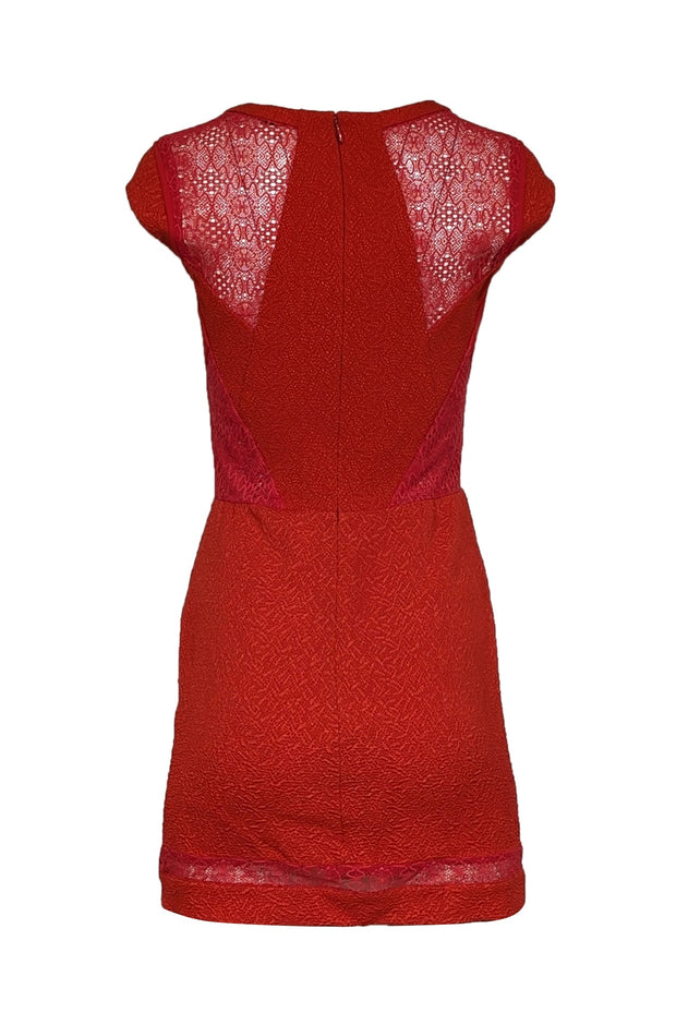 Current Boutique-The Kooples - Red Textured Mini Dress w/ Lace Accents Sz S