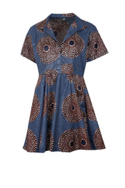 Current Boutique-The Oula Company - Blue, Rust, & Black Print Short Sleeve Dress Sz S