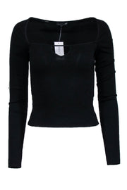 Current Boutique-The Range - Black Ribbed Square Neckline Keyhole Top Sz S