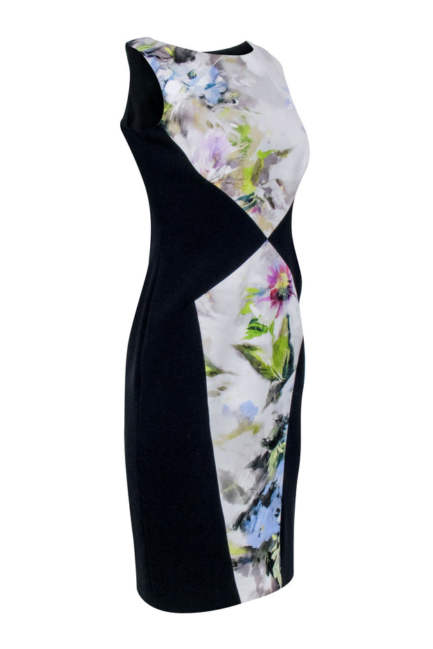 Current Boutique-Theia - Navy w/ Multi Color Floral Patterned Front Dress Sz 8