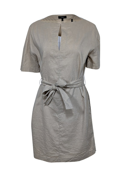 Current Boutique-Theory - Beige Linen Blend Belted Shift Dress Sz 4