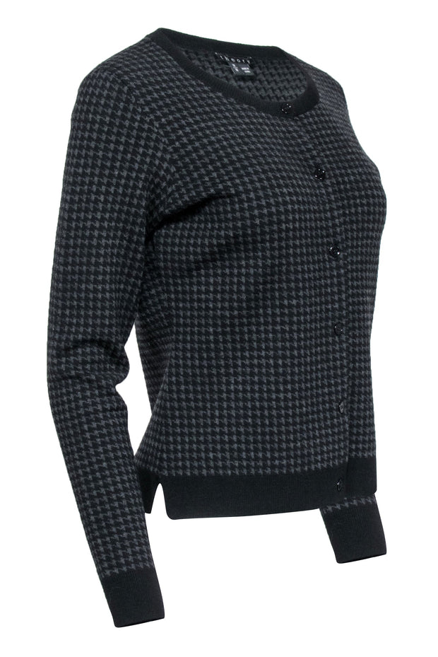 Current Boutique-Theory - Black & Dark Grey Houndstooth Cardigan Sz M