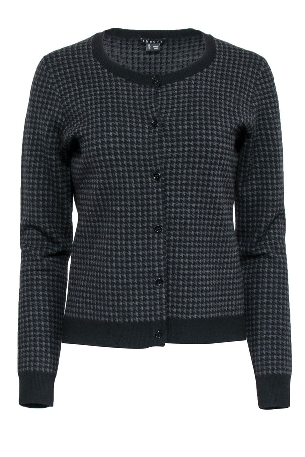 Current Boutique-Theory - Black & Dark Grey Houndstooth Cardigan Sz M