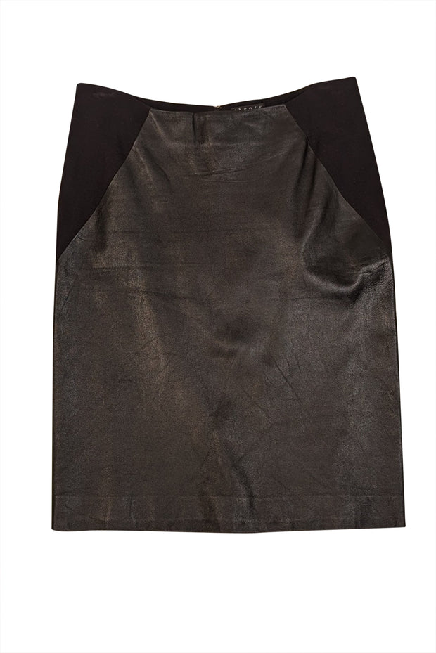 Current Boutique-Theory - Black Leather Front Pencil Skirt Sz 2