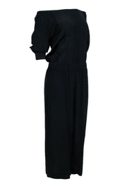 Current Boutique-Theory - Black Off the Shoulder Silk Short Sleeved Jumpsuit Sz 6