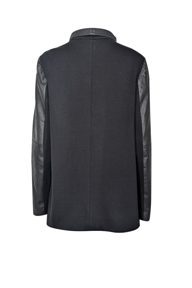 Current Boutique-Theory - Black Open w/ Snap Button Closures & Leather Sleeves Jacket Sz L