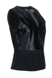 Current Boutique-Theory - Black Wool & Calf Fur Sleeveless "Etia" Top Sz M