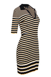 Current Boutique-Theory - Black, Yellow, & White Striped Knit Polo Dress Sz S