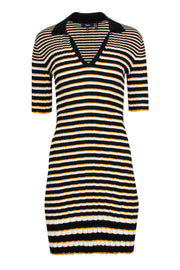 Current Boutique-Theory - Black, Yellow, & White Striped Knit Polo Dress Sz S