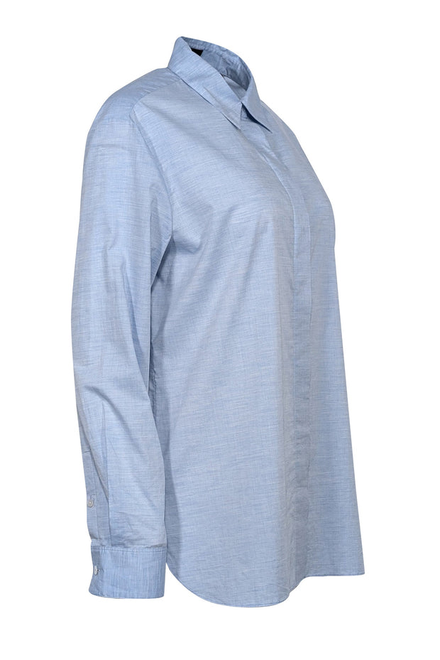 Current Boutique-Theory - Blue Button Down Long Sleeve Cotton Shirt Sz S