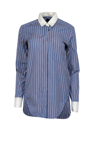 Current Boutique-Theory - Blue w/ Red & White Stripes Long Sleeve Button Down Sz P
