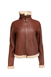 Current Boutique-Theory - Brown "Sedona" Relax Shearling Moto Lamb's Leather Jacket Sz L