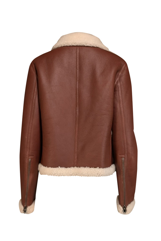 Current Boutique-Theory - Brown "Sedona" Relax Shearling Moto Lamb's Leather Jacket Sz L