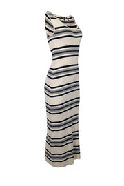 Current Boutique-Theory - Cream & Navy Striped Wool Blend Ribbed Knit Dress Sz P