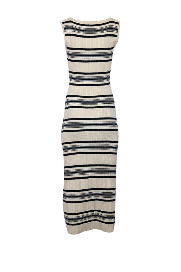 Current Boutique-Theory - Cream & Navy Striped Wool Blend Ribbed Knit Dress Sz P