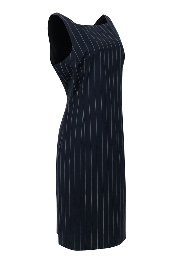 Current Boutique-Theory - Dark Navy & White Pinstriped Wool Blend Dress Sz 16