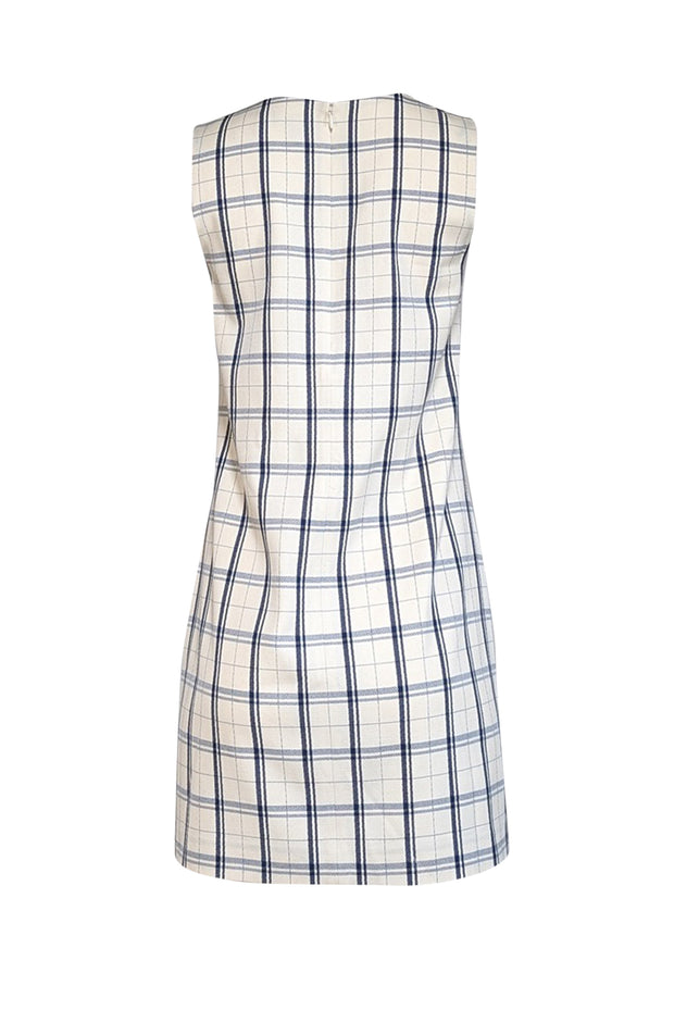 Current Boutique-Theory - Ivory & Navy Plaid Sleeveless Sheath Dress Sz 4