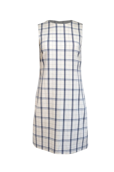 Current Boutique-Theory - Ivory & Navy Plaid Sleeveless Sheath Dress Sz 4