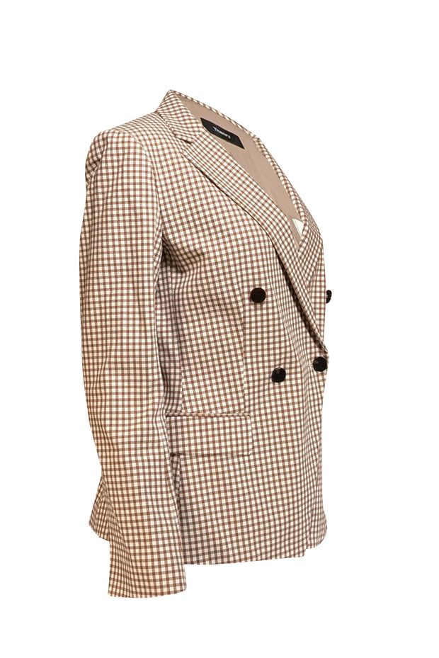 Current Boutique-Theory - Ivory w/ Brown Grid Print Angled Blazer Sz 8