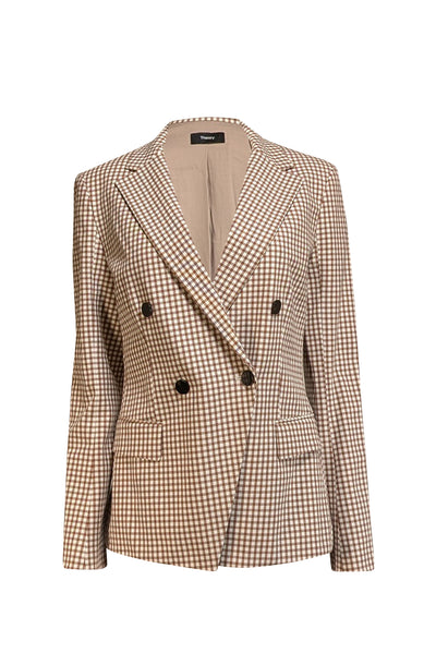 Current Boutique-Theory - Ivory w/ Brown Grid Print Angled Blazer Sz 8