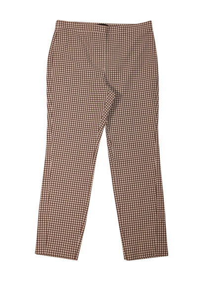 Current Boutique-Theory - Ivory w/ Brown Grid Print Straight Leg Pants Sz 8